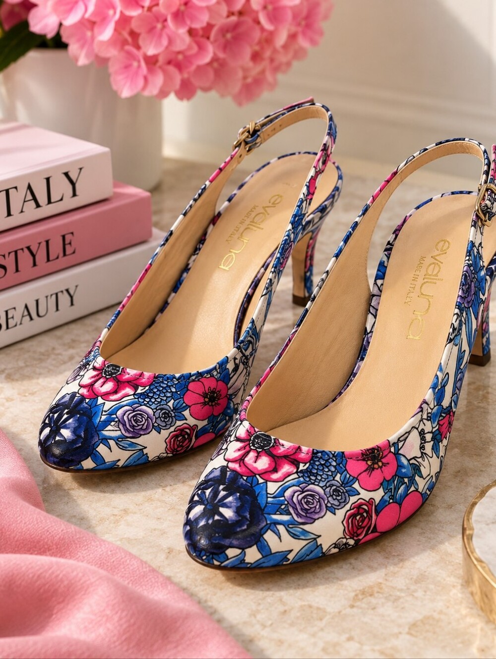 Evaluna Italian Leather Floral Slingback Heels EU 38